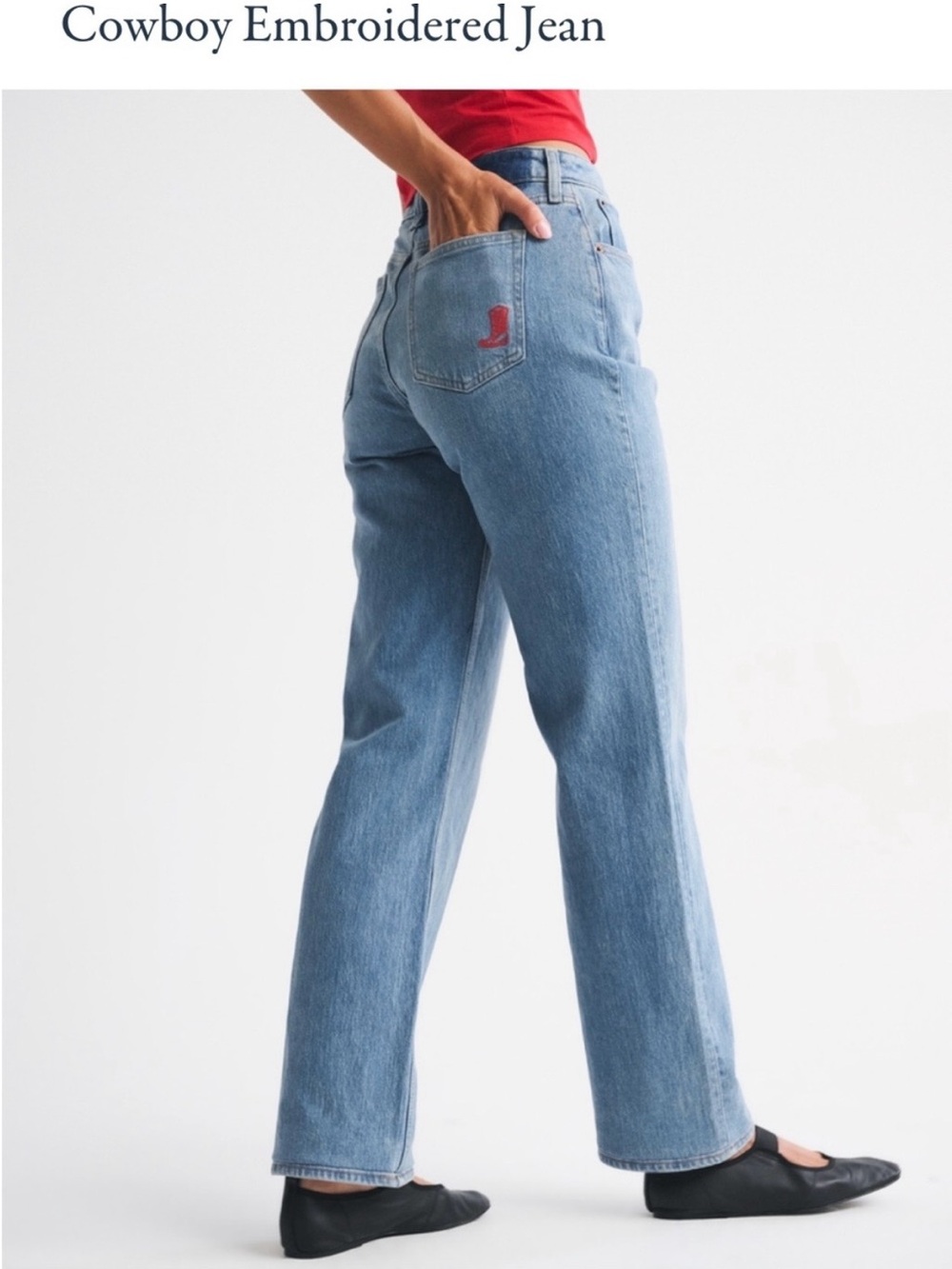 Abercrombie & Fitch Light Blue Straight-Leg Jeans with Red Embroidery